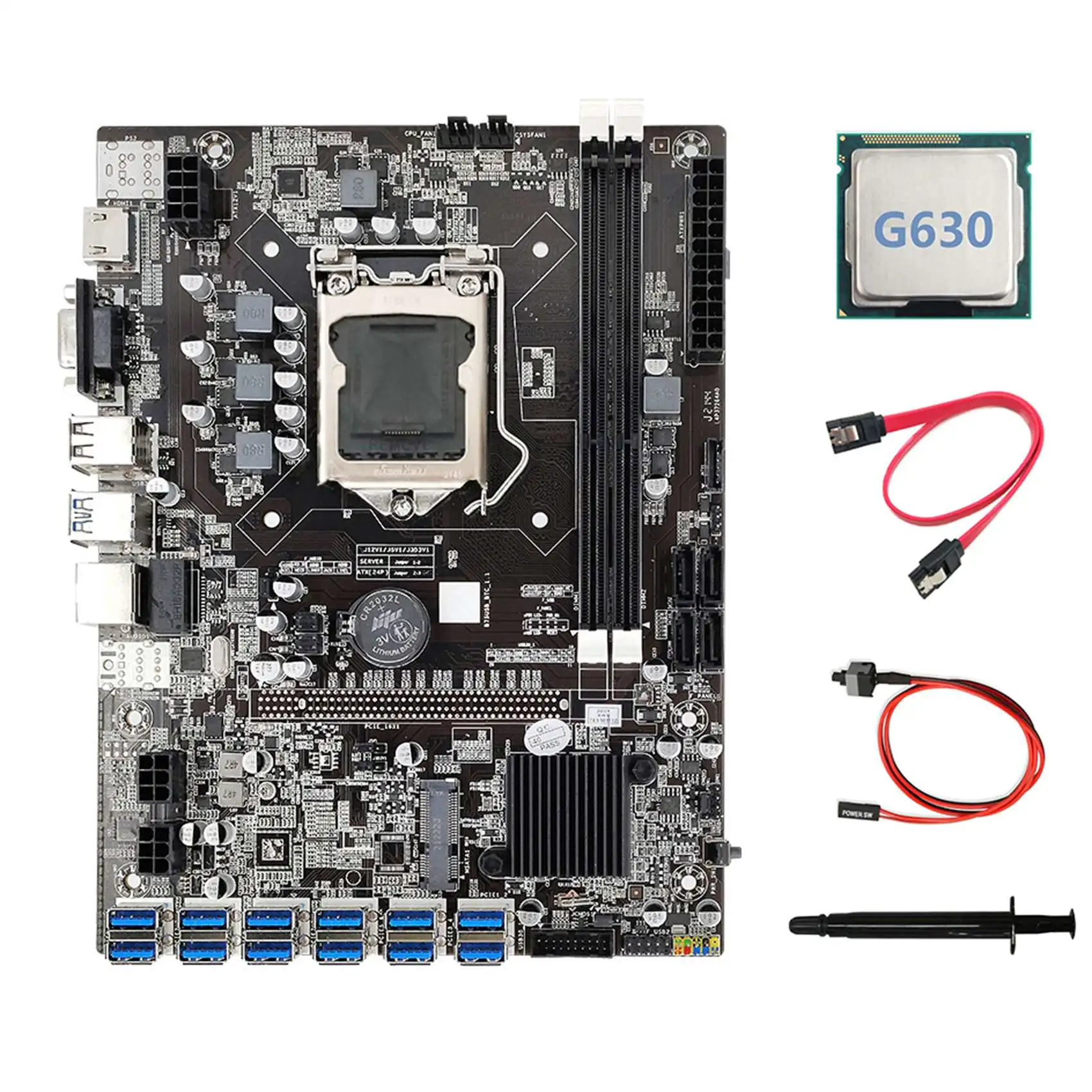 

B75 ETH Miner Motherboard 12 PCIE to USB3.0+G630 CPU+Thermal Grease+SATA Cable+Switch Cable DDR3 LGA1155 Motherboard