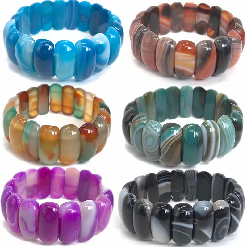 

New natural color Botswana agate aura treatment crystal quartz bracelet energy treatment jewelry Pulsera Homme 8x25mm