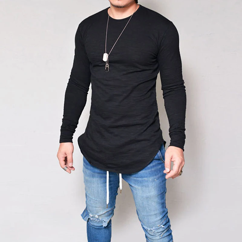 

H253 Men Personality Casual T-shirt Slim Fit T-shirt Spring New Fashion Tops O-neck Long-sleeved T-shirt Camisa Masculina