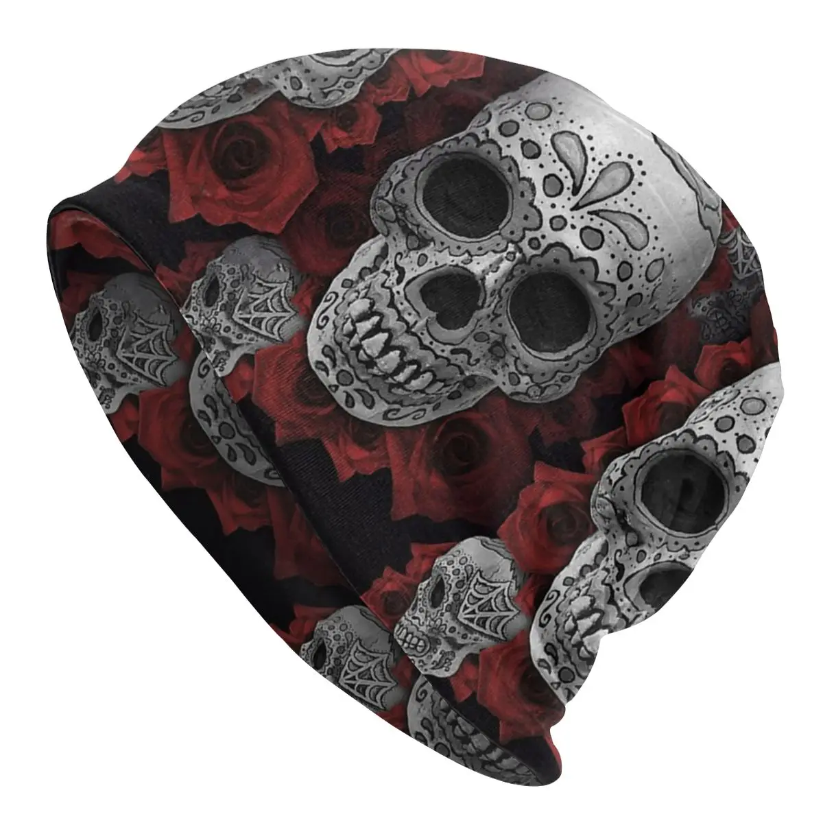 

Mexican Skull And Roses Beanies Caps Windproof Thermal Casual Printed Outdoor Hats for Adult Turban