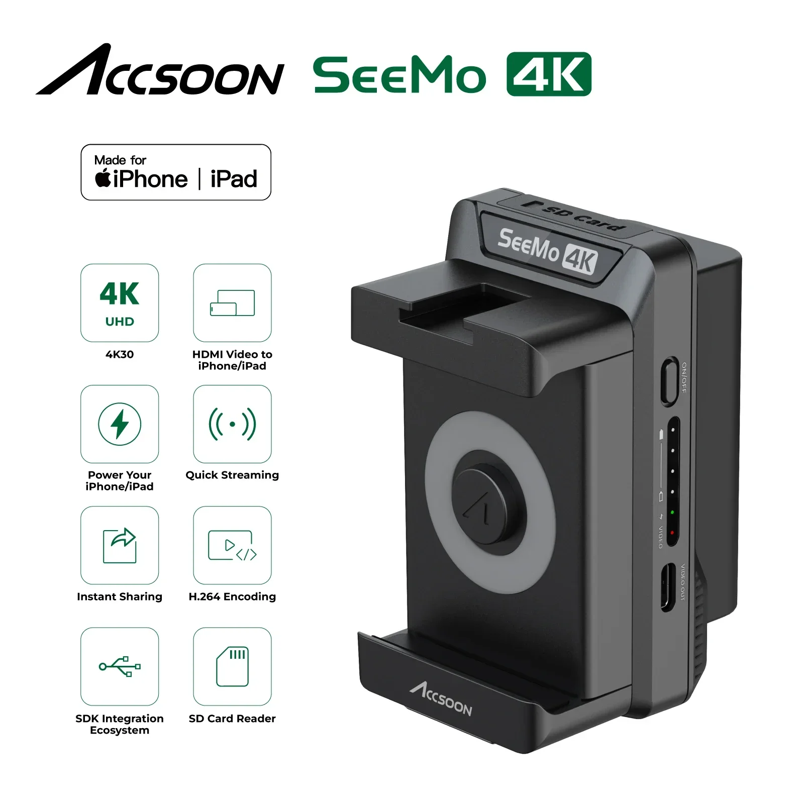 Новый конвертер-монитор ACCSOON SeeMo 4K для мобильных телефонов, компьютеров и зеркальных камер, для записи HD-видео, модель 2026 года (art.: 3920dbd0b3333) - 3920dbd0b3333