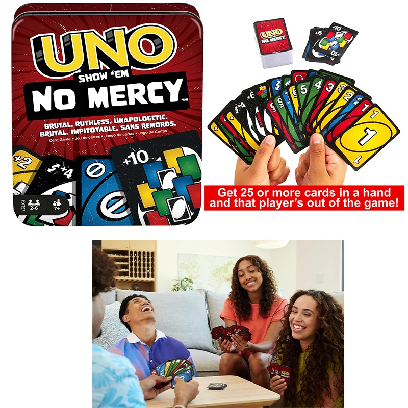 UNO No Mercy Games Card Iron Box Настольная игра для детей Семейная ночь с дополнительными