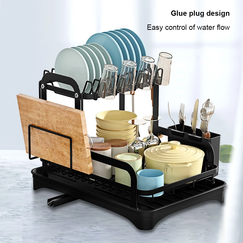 

2-уровневая сушилка для посуды, вертикальная подставка для посуды, выдвижная полка на 360 градусов для слива посуды, кухонный счетчик