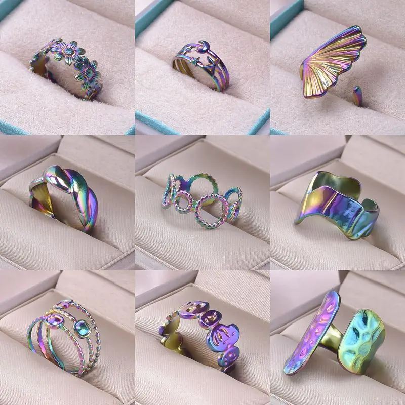 

Neo-Gothic Stainless Steel Jewelry Sets Rings For Women Simple Fishtail Rainbow Punk Geometric Men's Ring Knuckle Trendy Jewelry