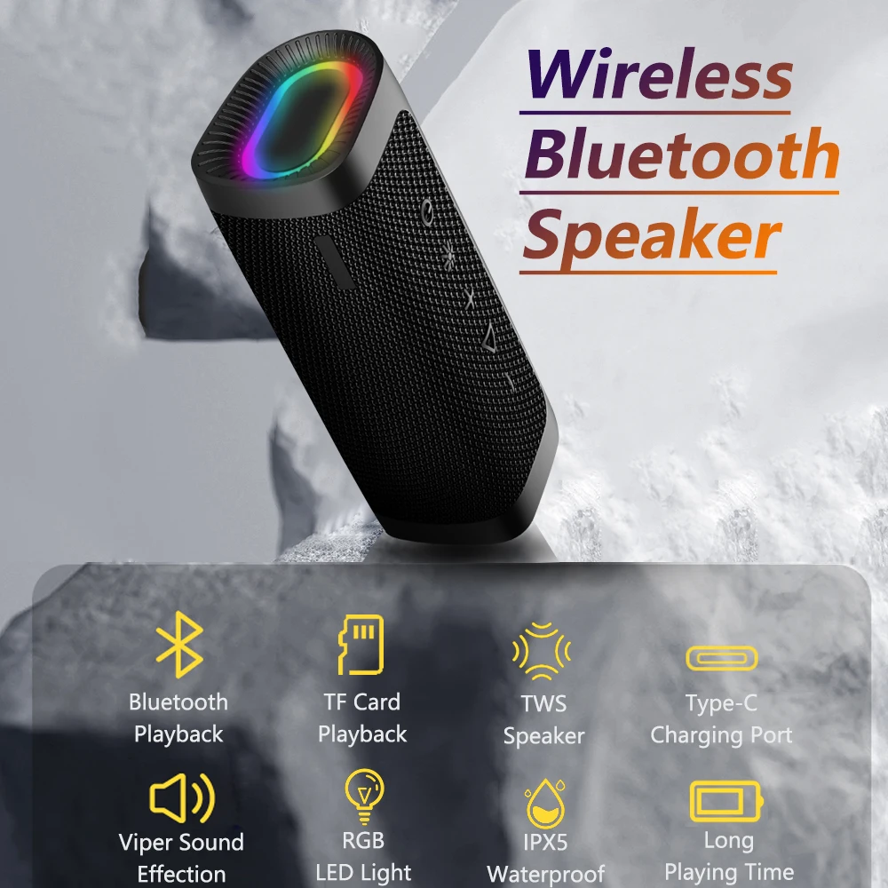 

Mini Wireless Bluetooth Speaker Portable Waterproof Fabric TWS Speaker High Quality Outdoor Bass Sound With LED Light Support TF