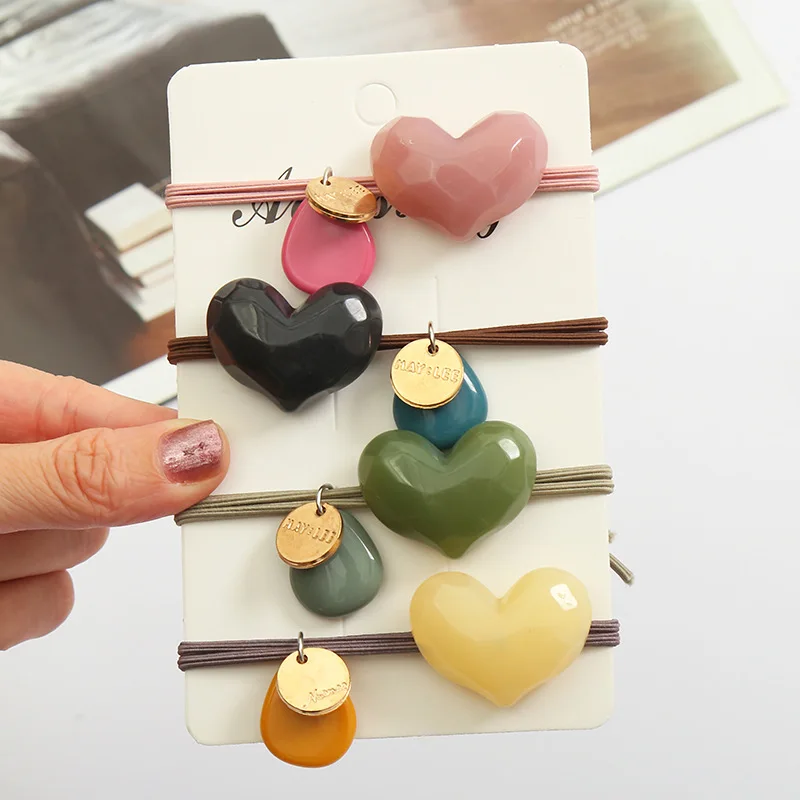 

5PCS Elastic Hair Bands Hair Ties Heart Shape For Girls kids Ponytail Lovely Hair Rope Hair Accessories