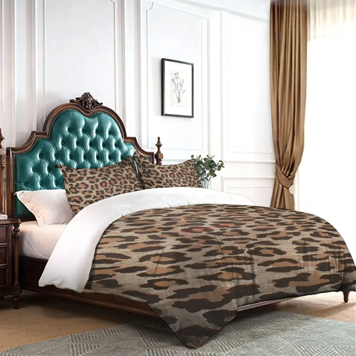 Леопардовая мягкая искусственная кожа с 2 наволочками пододеяльник