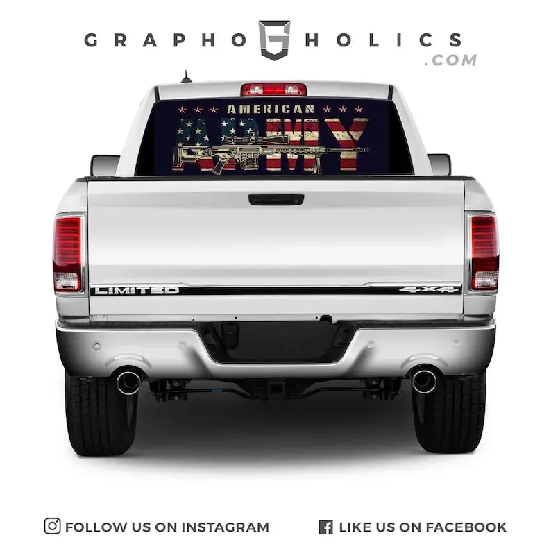 

NEW!!! High Quality Pick-Up Truck Perforated Rear Window Sticker / View-Through Vinyl - American Army – Flag