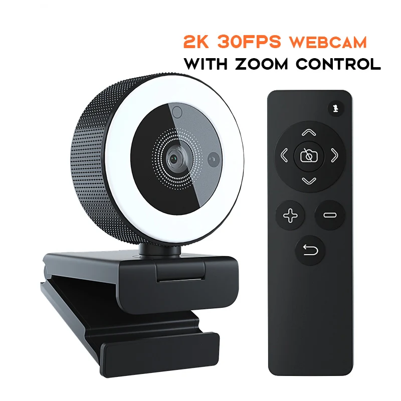 

1440P QHD 2K Camera Webcam With Mic Rotatable AutoFocus HD Fill Light Web Cam With Control Remote LED Light Camera For Liv