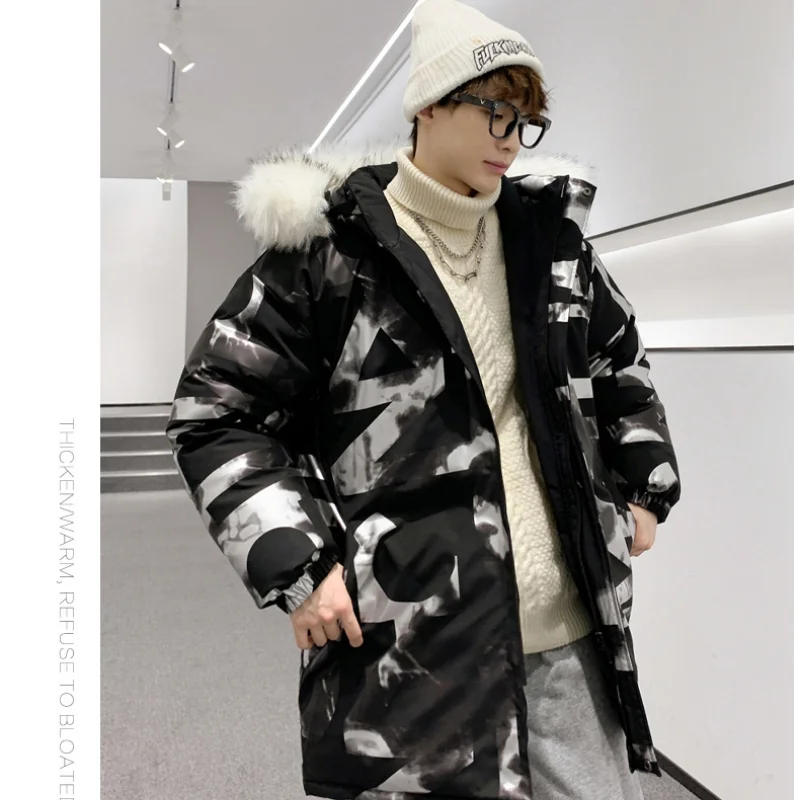 Oversized 2021 Men's Wear, Down Jacket Matching Style, Extended Heavy Men's Hooded Coat, Loose Warm Winter Clown Down Jacket,
