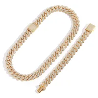 Diamond Cuban Chain Real Gold Plated Bar Men's Necklace Bracelet