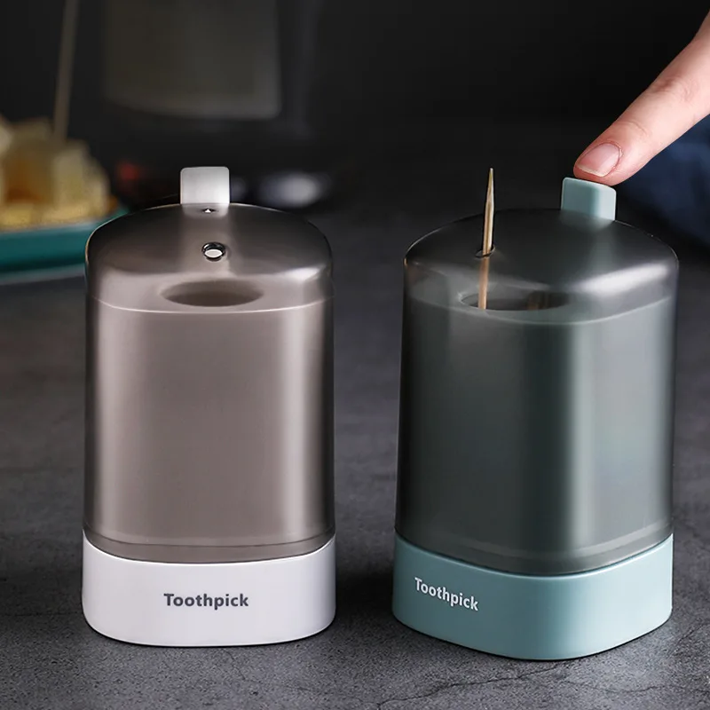

Automatic Pressing Toothpick Box Press Out Toothpick Creative Living Room Household Storage Plastic Toothpick Jar