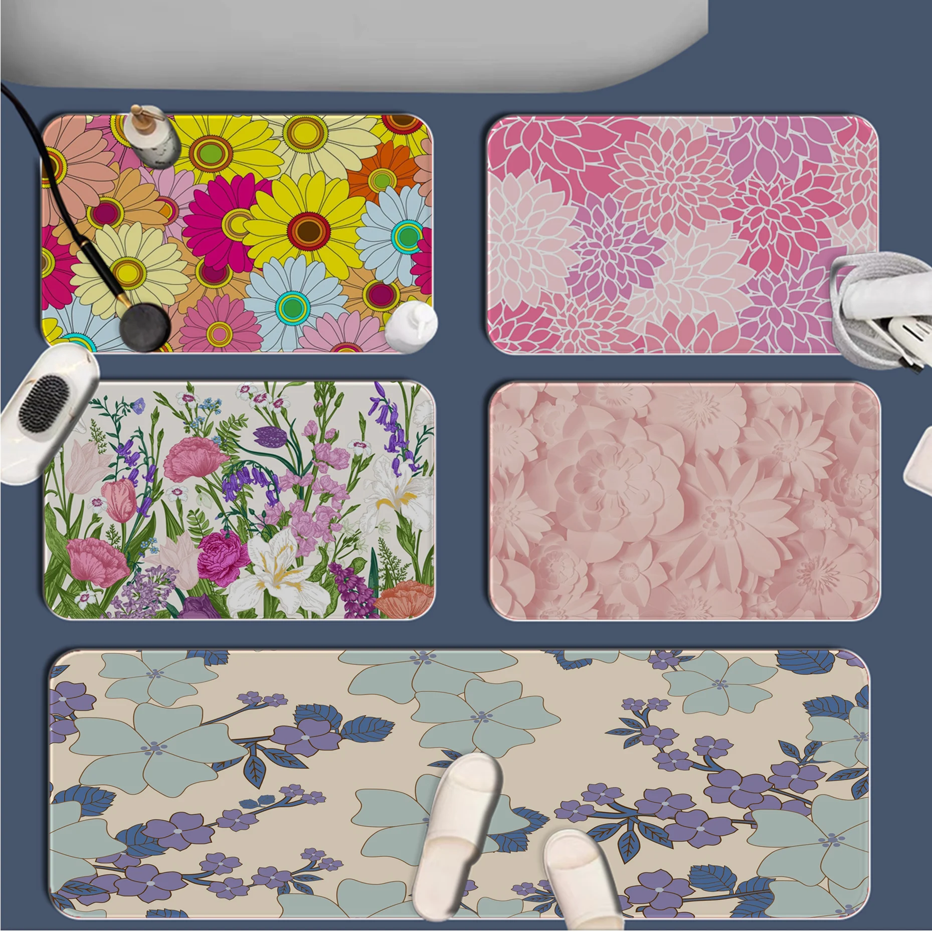 

Plant Floral Bath Mat Rectangle Anti-slip Home Soft Badmat Front Door Indoor Outdoor Mat Bedside Mats