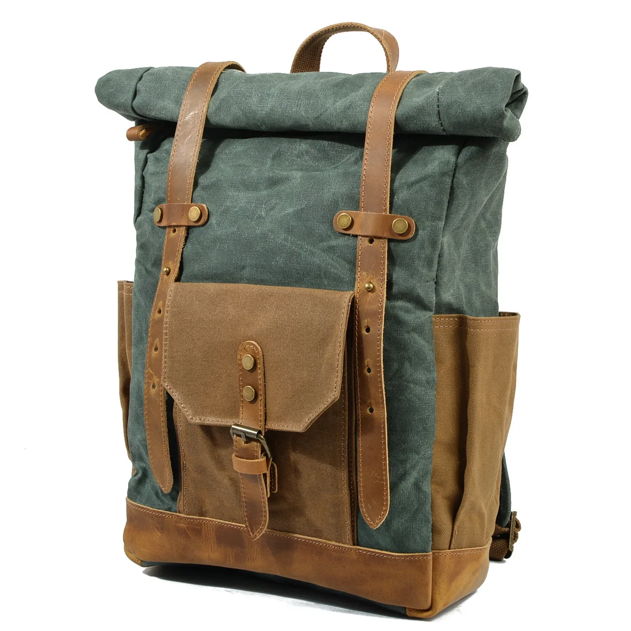 Men's Oil Wax Canvas Backpack Laptop Computer Camera Bag Shoulder Backpacks Retro Drawstring Travel Bag Outdoor Waterproof