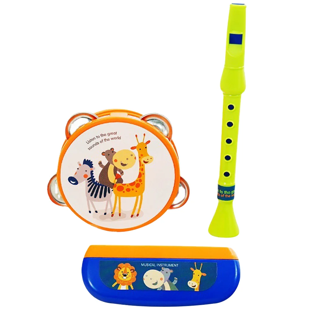 

Three Piece Suit Children Musical Instrument Clarinet Tambourine Drum Kids Piccolo Flute Plastic