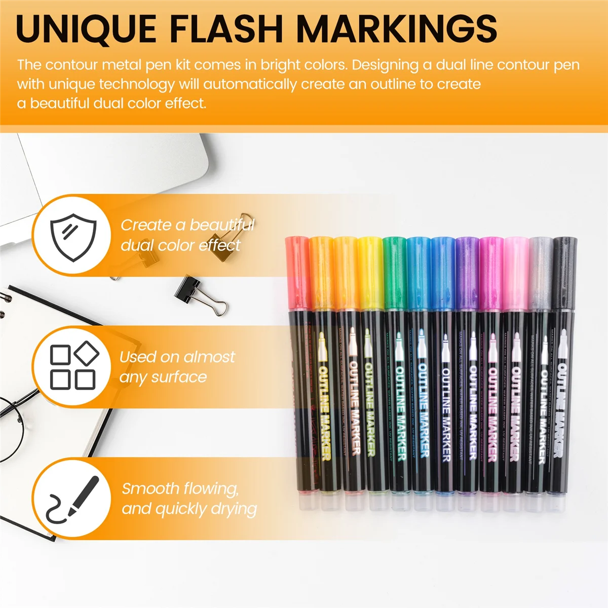 Мерцающие маркеры Doodle Outline Dazzles: 12 цветов набор блестящих ручек с двойной линией