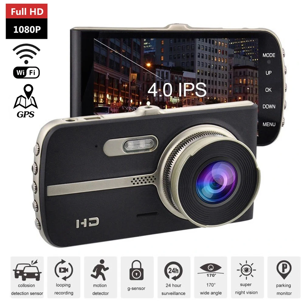 

Автомобильный видеорегистратор WiFi Full HD 1080P, видеорегистратор с камерой заднего вида, зеркальный видеорегистратор, телефон с GPS, монитор парковки, черный ящик