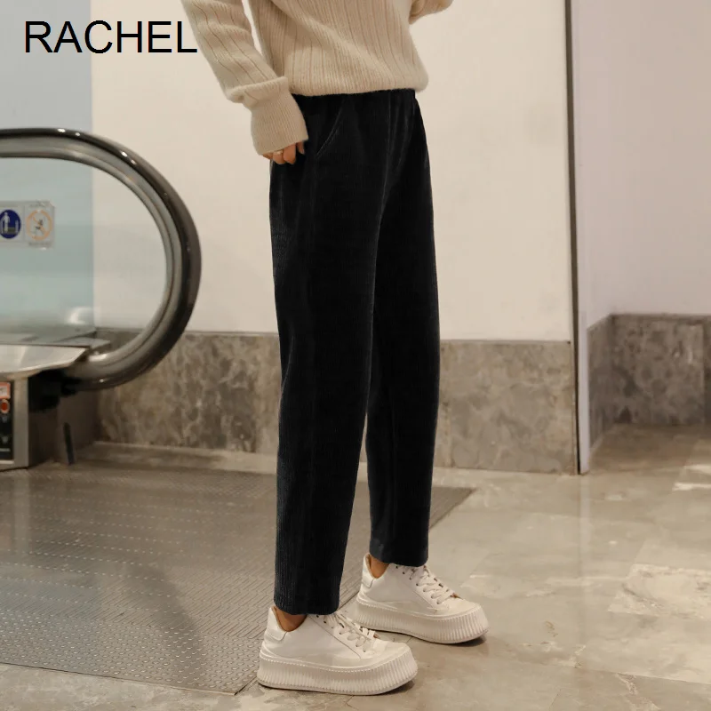 

Черные шаровары из синели, женские осенне-зимние маленькие свободные зауженные повседневные брюки, женские укороченные флисовые брюки с фл...