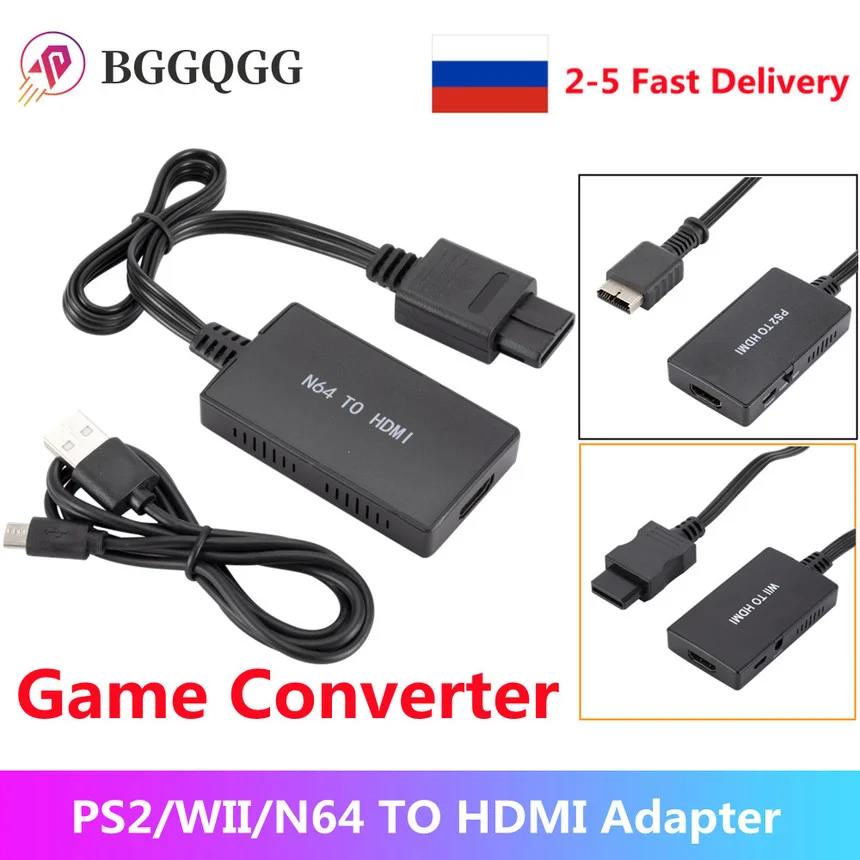 Переходник PS2/WII/N64-HDMI-совместимый адаптер для игровой консоли PS2-HDMI-совместимый с