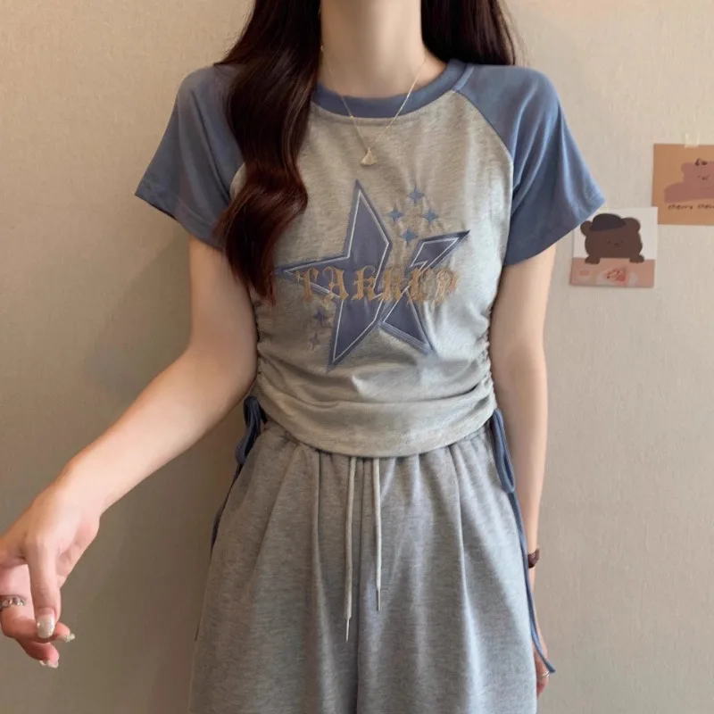Футболки в стиле Харадзюку с графическим принтом звезд пуловер контрастных