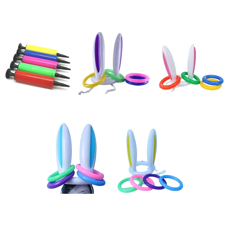 

Easter Inflatable Bunny Ear Ring Toss Game Kit Inflation Handheld Pump New 2022