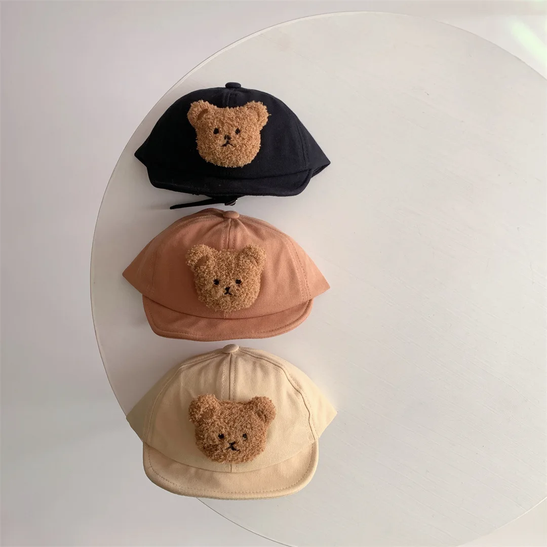 

New Baby Boy Clothes Children's Cute Bear Soft-brimmed Cotton Peaked Cap Casual Children Girls Pure Color Sunshade Baseball Hat