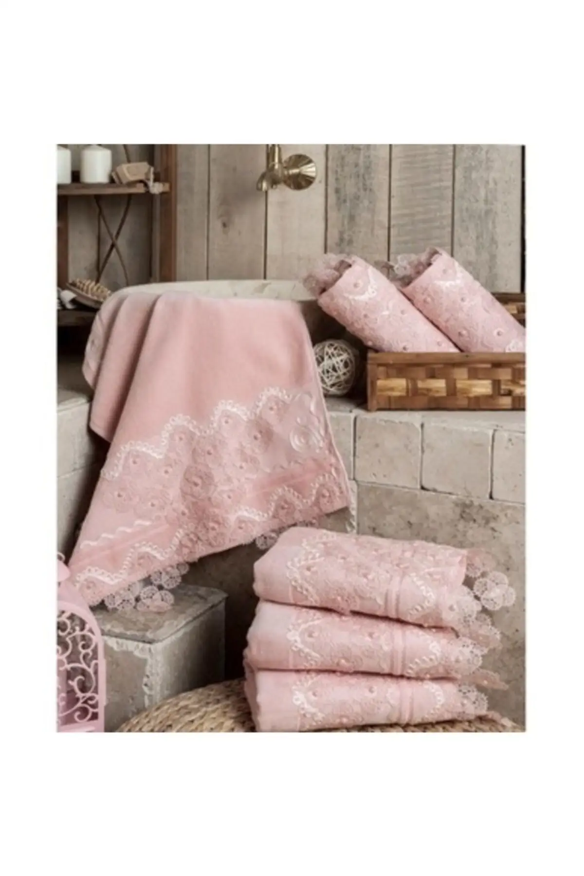 

Needle Lace Motif Velvet Hand Towel 6'lı Powder