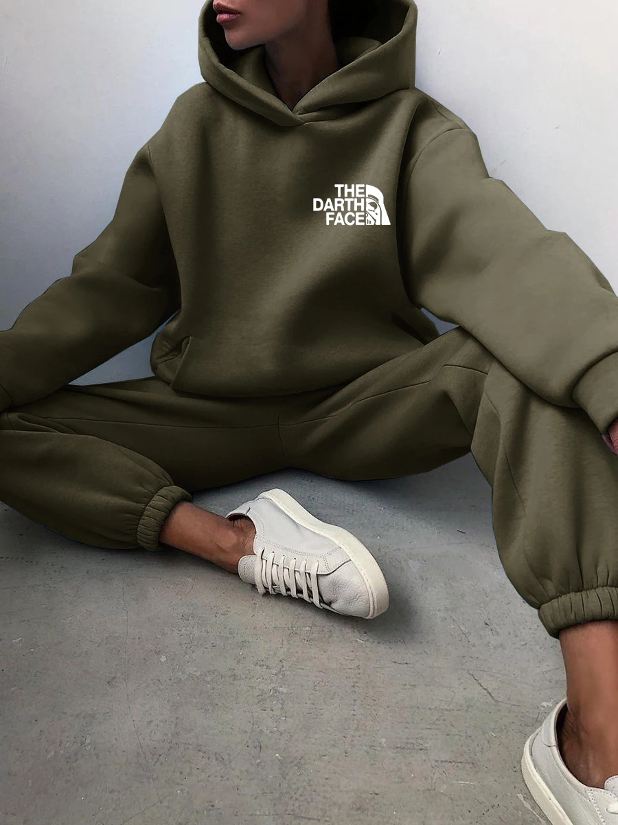 Women's Tracksuit Casual Solid Long Sleeve Hooded Sport Suits Autumn Warm Hoodie Sweatshirts And Long Pant Fleece Two Piece Sets