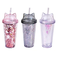 sequins double wall tumbler with straw lid for shopping camping outdoor travel hot and cold