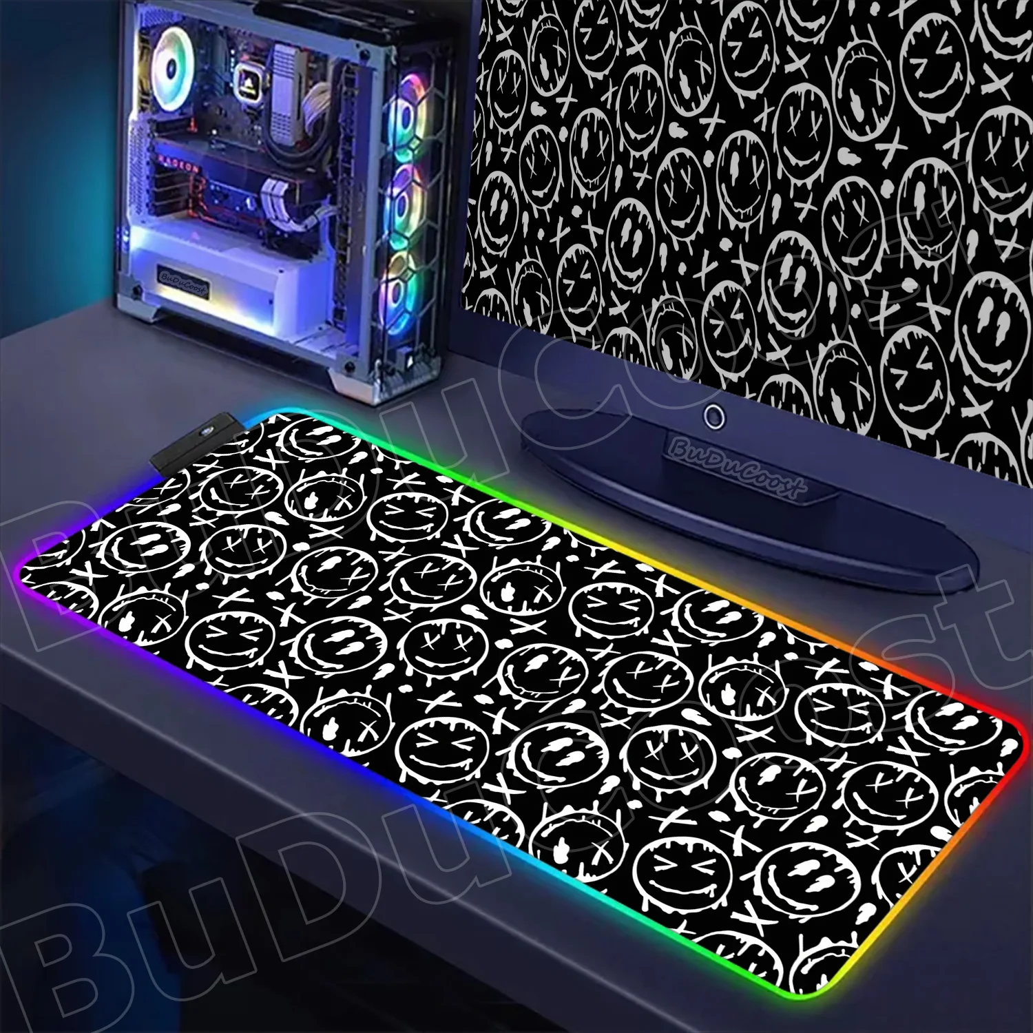 Коврик для мыши RGB с белым улыбким лицом и граффити игровой коврик большие