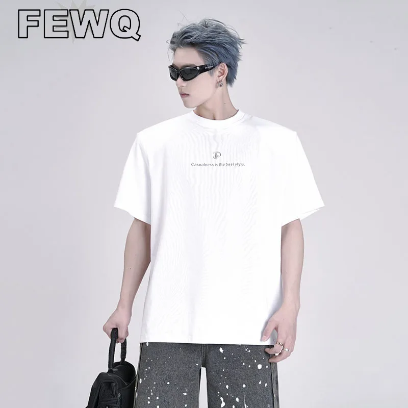 

FEWQ Threedimensional Letter Men's Niche Design T-shirts High Street Shoulder Pad Male Short Sleeve Top American Stlyish 24B2918