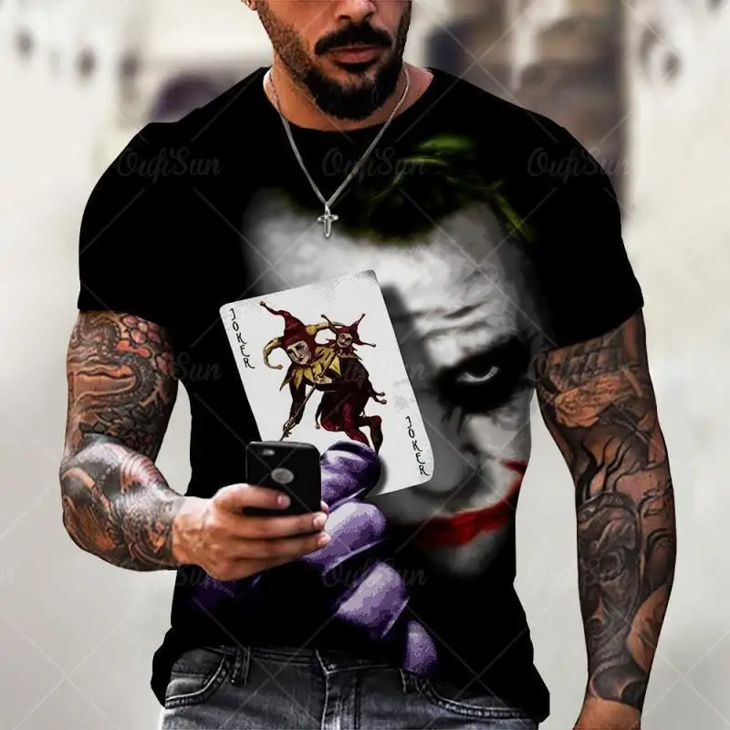 

Men's European Street T-shirt, Short Sleeve Shirt, 3D Evil Mask, DC Clown Pattern, Summer Fashion, Printed T-shirt 2023