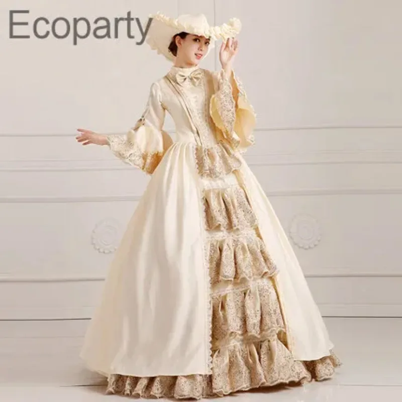 

Customized 1pc Hot Sale 2021 Champagne Long Sleeve European Court Banquet Party Dress 18th Century Marie Antoinette Period Ball