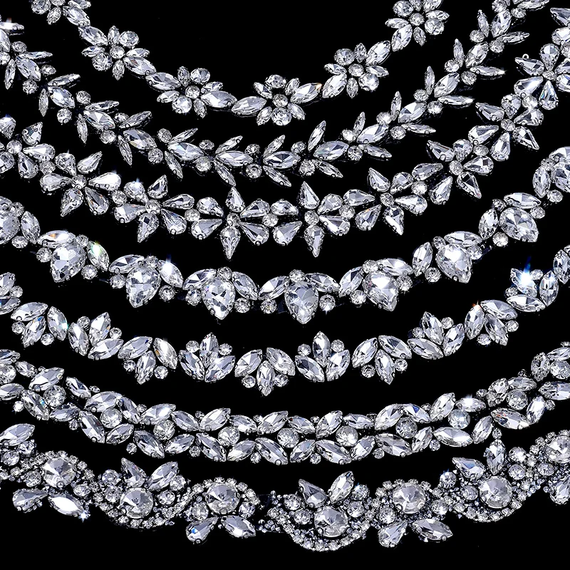 Фото Ducrystal 1 ярда/90 см мотив стеклянные стразы горячая фиксация стеклянные кристаллы со стразами цепочка для отделки обуви «сделай сам», сумки, украшения платьев №1