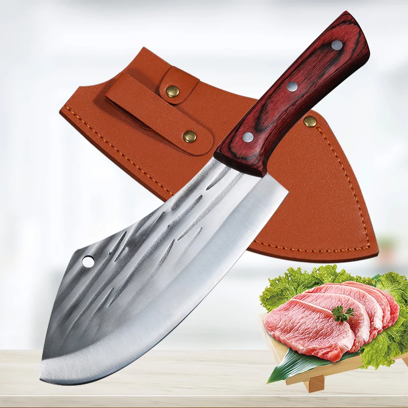 Outdoor Camping Chef Knife Forged 5Cr15Mov Stainless Steel Meat Vegetable Slice Kitchen Knife Professional Butcher Cleaver Knife