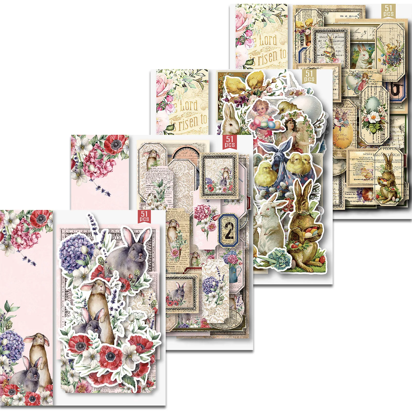 

51Pcs Bunny Eggs Vintage Cardstock Die Cuts Collection Kit for Scrapbooking Planner/Card Making/Journaling Project DIY Craft