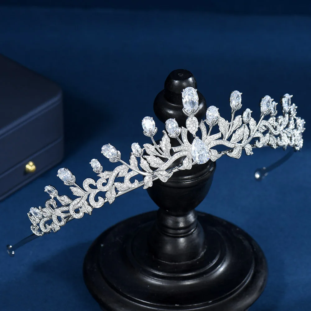 

Fashion Unique Flower Design Cubic Zirconia Crowns Bride Tiara Wedding Jewelry for Women's Crystal Hair Accessories bijoux C-131