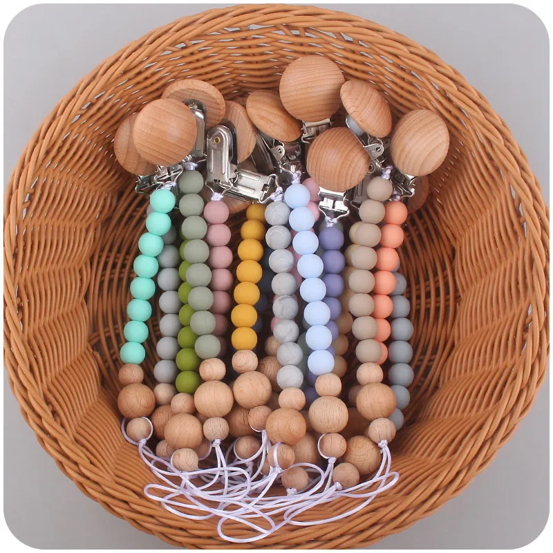 

Baby Pacifier Clip Chain Bpa Free Infant Teether Food Grade Silicone Beads Dummy Clip Babe Chew Toy