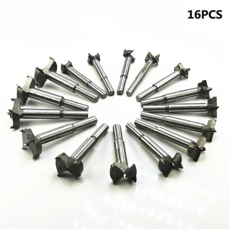 

16pcs Auger Drill Bit Set Wood Cutter Hex Wrench Woodworking Hole for Power Tools (Silver)