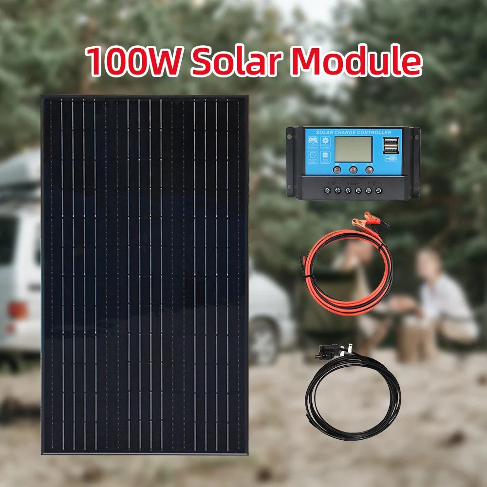 

100W 12V Solar Panel Kit Monocrystalline PET Aluminum Frame Waterproof 18V 100 Watt PV Module For Home RV Balcony Power Station