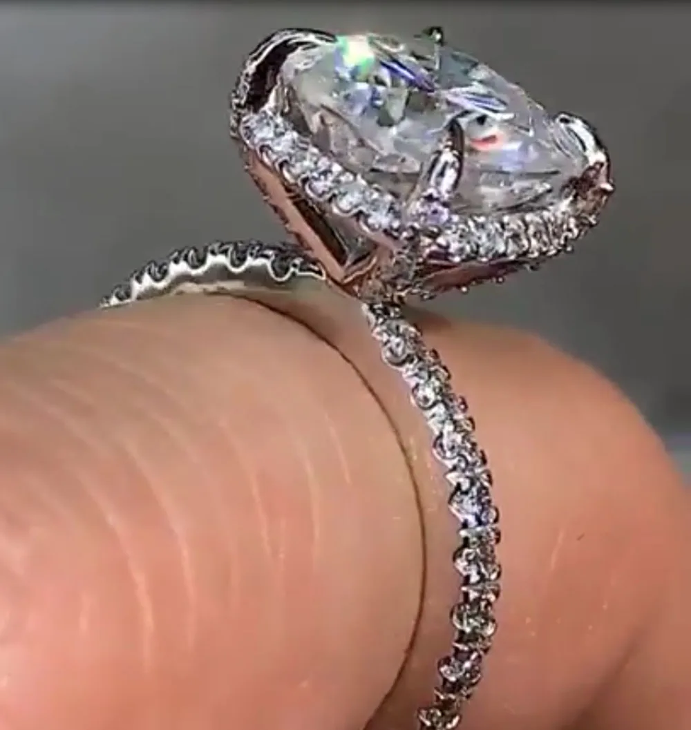 Фото Custom Solid 10K White Gold Women Wedding Party Anniversary Engagement Ring 1 2 3 4 5 Carat Cushion Moissanite Diamond Ring №5