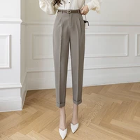 spring summer office lady straight suit pants casual slim black coffee white women trousers with belt fashion quality outwear