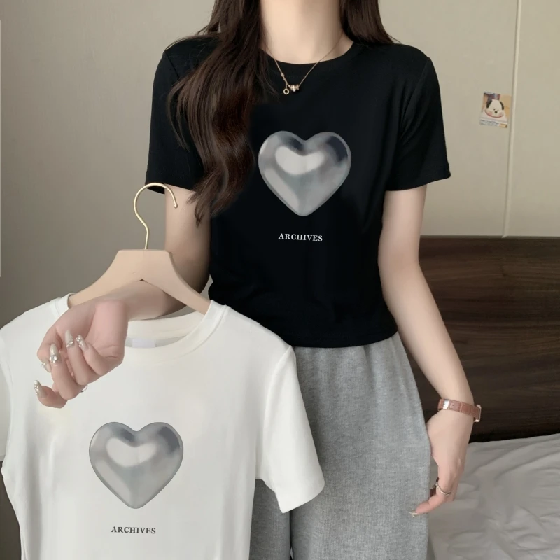 

Летняя Винтажная футболка с графическим принтом, укороченные топы с коротким рукавом, хлопковая одежда, эстетичная одежда, корейский шикарный облегающий топ для девушек y2k, уличная одежда