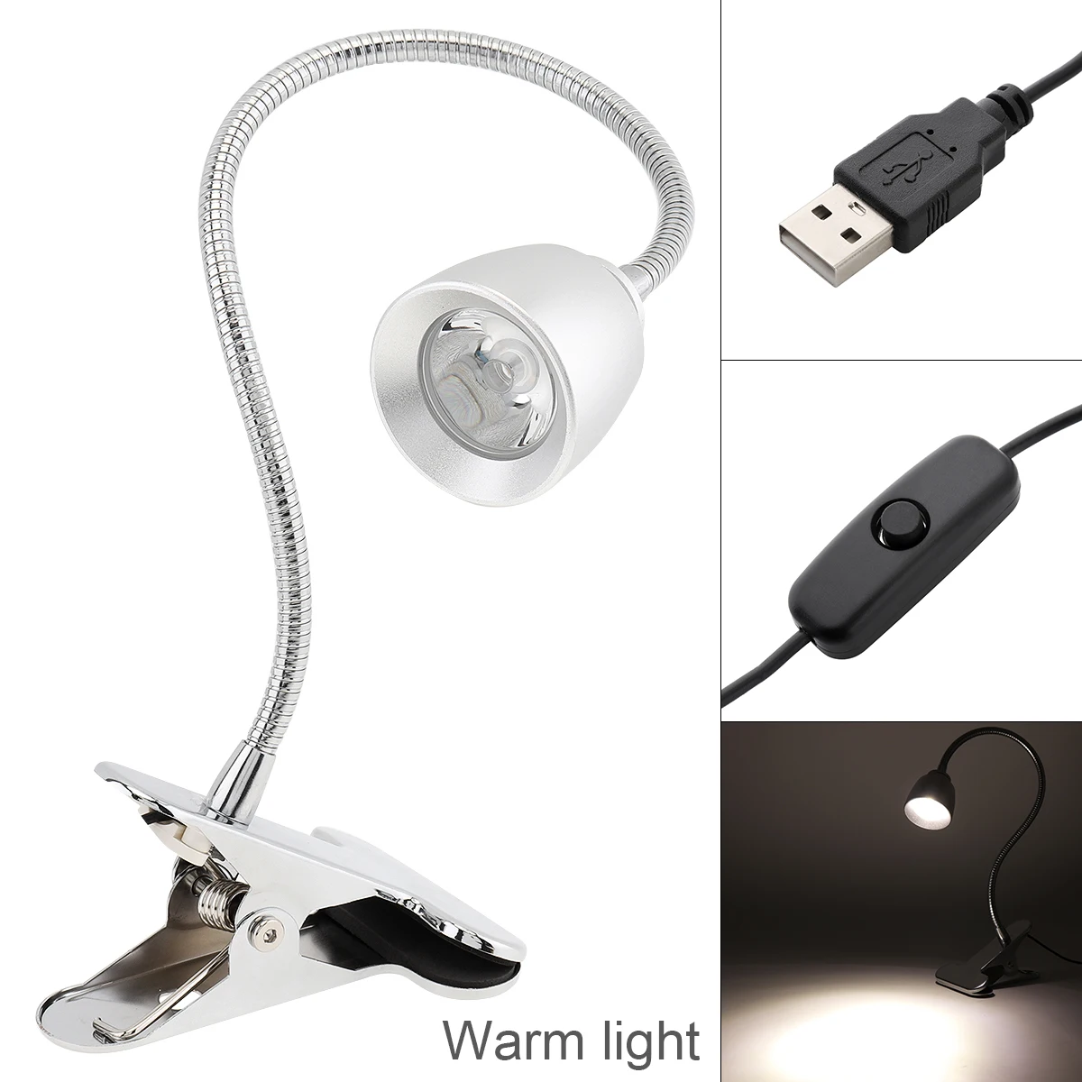 

Desk Lamp 3W 4 Modes Light Dimmable LED USB Clip Type Lamp Warm Light Student Eye Protection Desk Lamp Cone Head for Learning