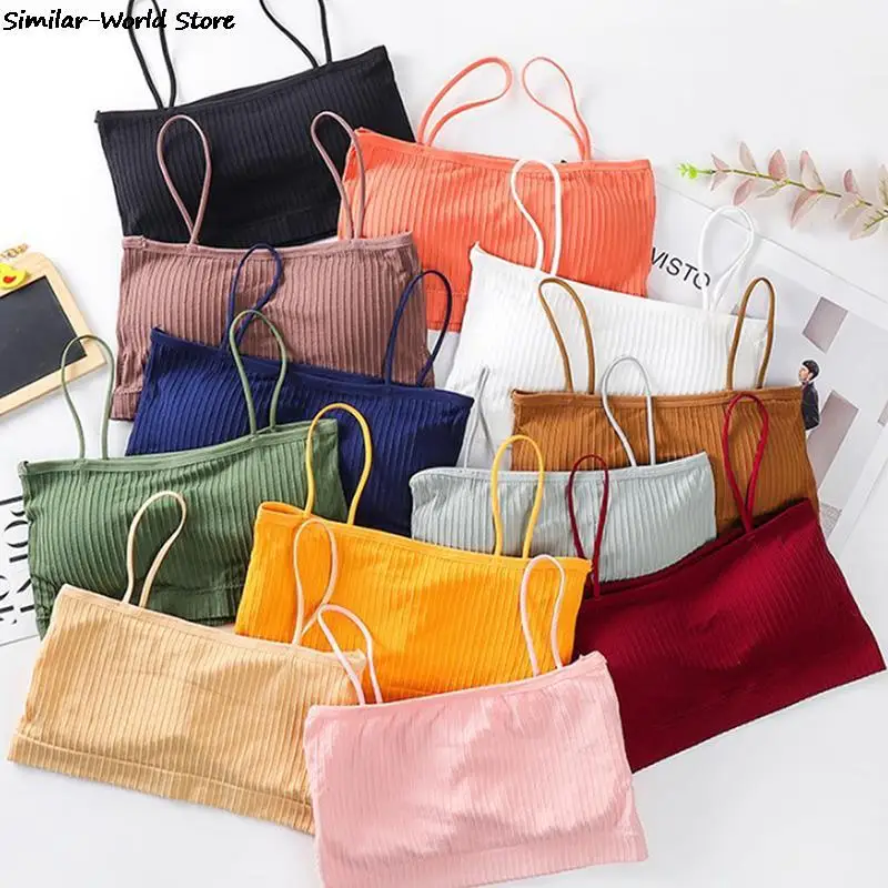 Push Up Solid Bra Elastic Gathering Bralette Wrap Chest Tube Top Seamless Underwear Lingerie Shoulder Strap Threaded Beauty-back