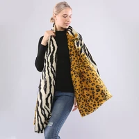 fashion winter warm scarf for women leopard print square shawls long neck scarves female 85190cm patchwork double sided scarfs