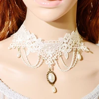 new european and american exaggerated creative white lace sexy necklace gem pendant temperament creative necklace wholesale