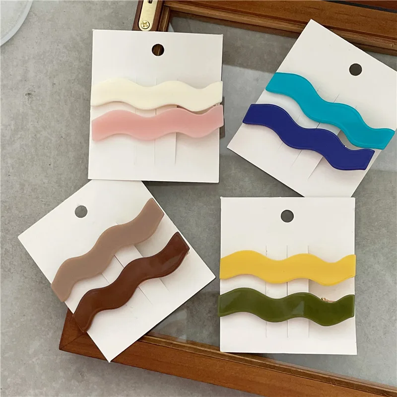 

1pair Fashion Korean Acetic Acid Hair Clip Thin Wavy Shape Acrylic Barrette Simple Solid Color Side Hair Clip Women New Hairpin
