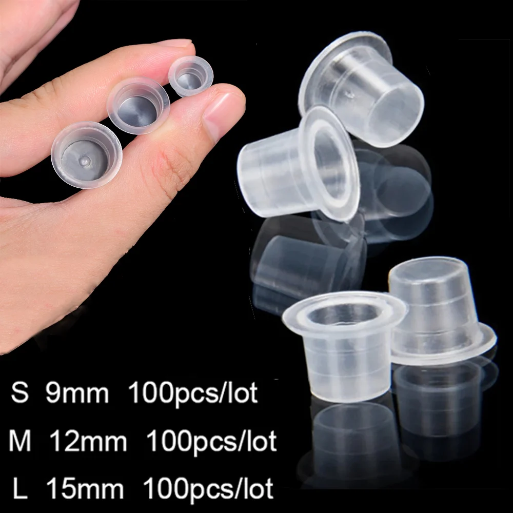 

100Pcs/Set S/M/L Plastic Disposable Microblading Tattoo Ink Cups Permanent Makeup Eyebrow Gel Pigment Clear Holder Container Cap
