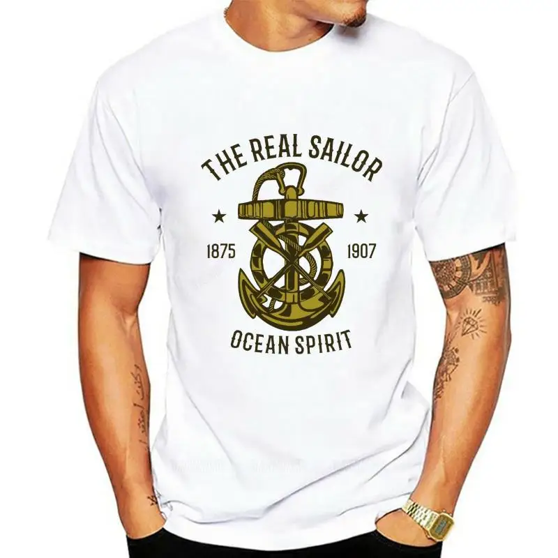 Ocean Spirit-Camiseta blanca para hombre camisa de Estilo Vintage Unisex con estampado ancla barco navegación t shirt